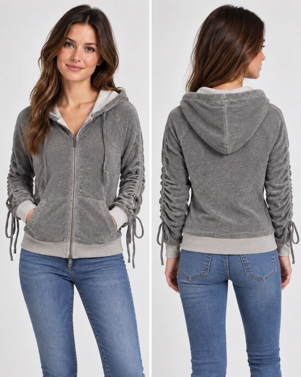 Hard Tail Forever Women’s Gray Bamboo Full Zip Hoodie Made USA BT-61
